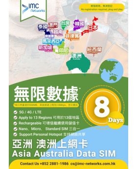 亞,澳洲無限 數據卡
