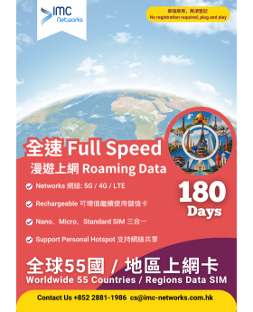 全球55國 / 地區 數據卡